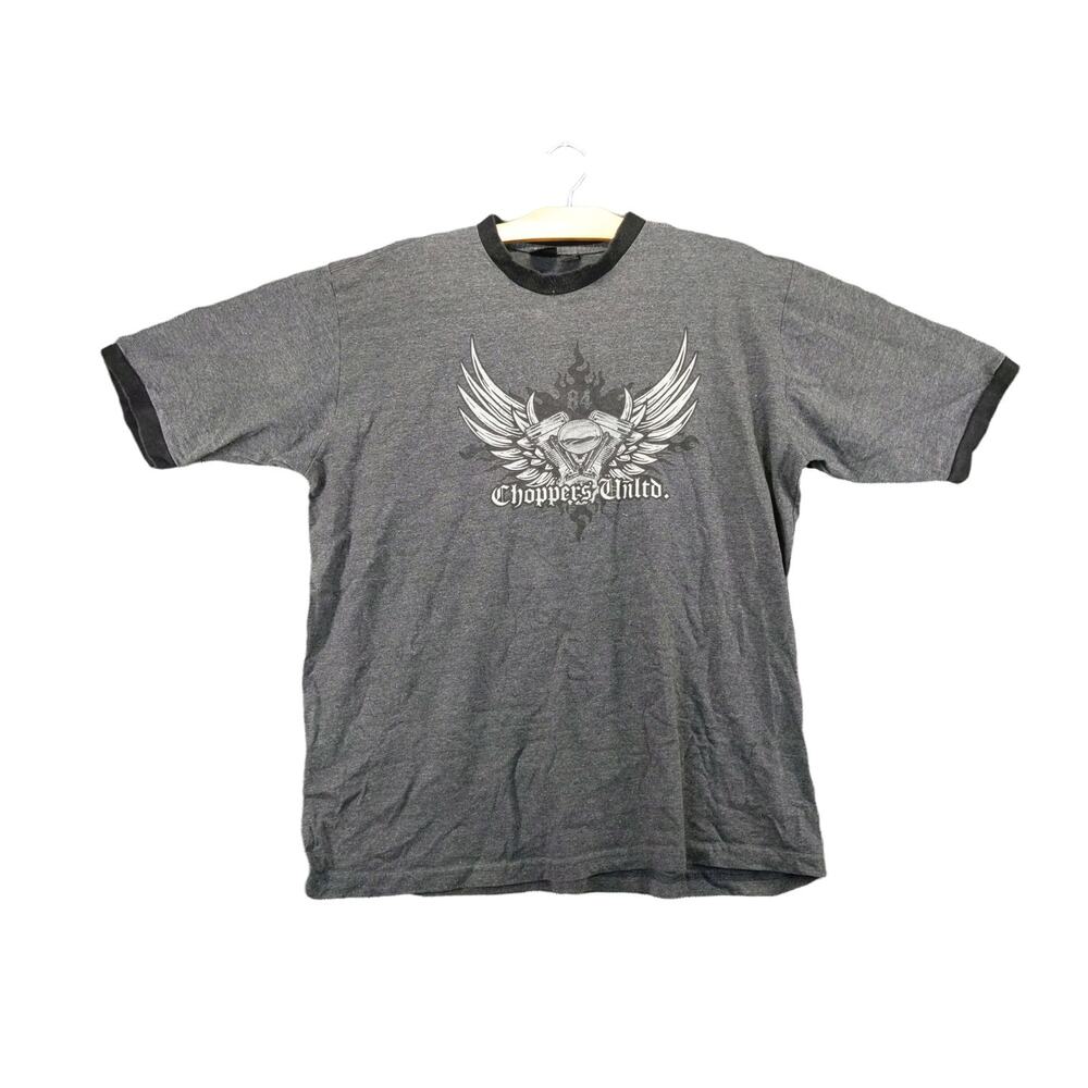 Vintage Mens Emergency Exit Choppers Unltd #84 T Shirt SZ XL Gray Biker